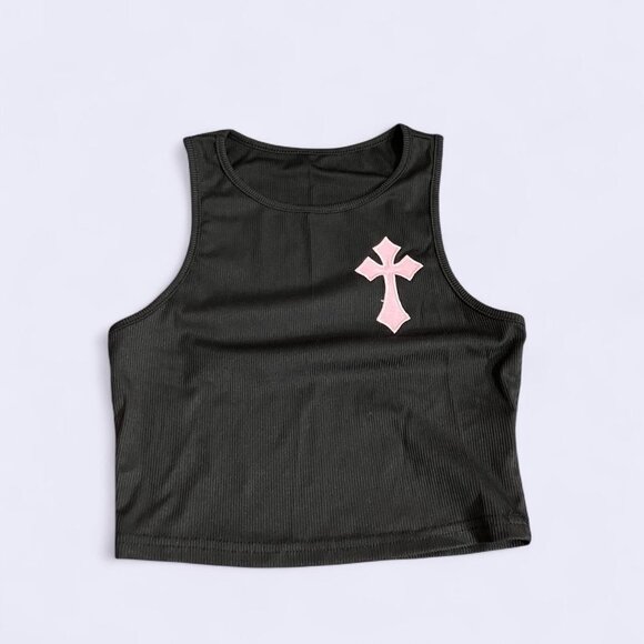 Tops - Black and pink Romwe tank top cross
